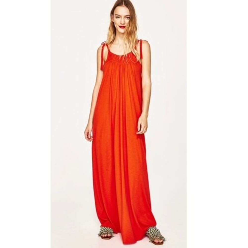 Zara Long Strappy  Maxi Dress in Orange S NWOT